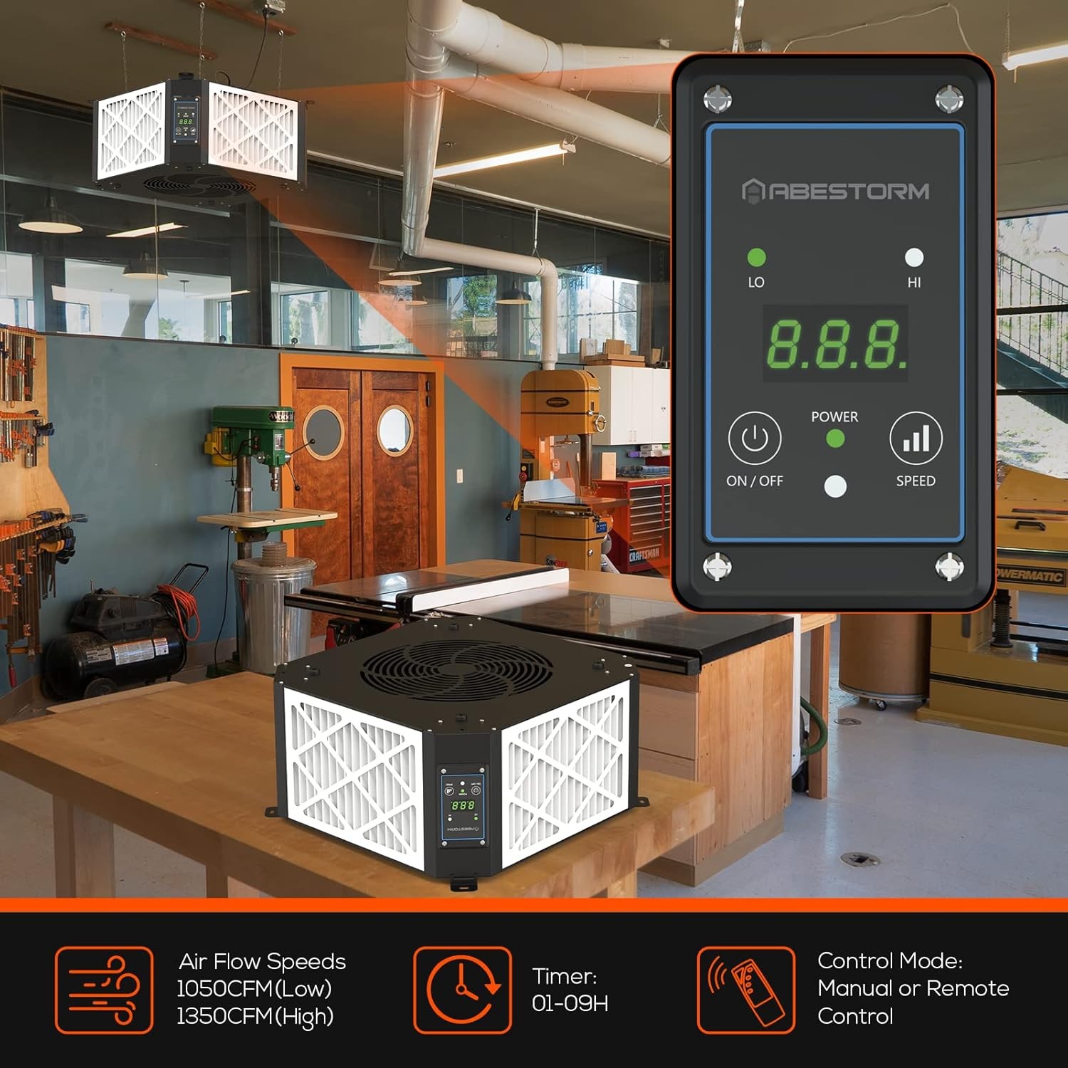 ABESTORM Air Filtration System Filter 360° Intake 1350 CFM Dust Collectors
