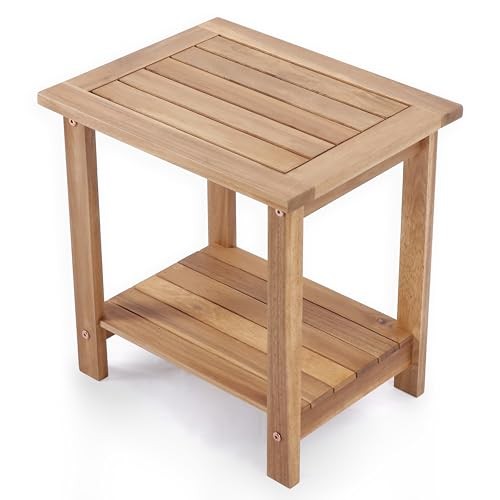 Double Adirondack Side Table, Weather-Resistant Rectangular End Table Natural