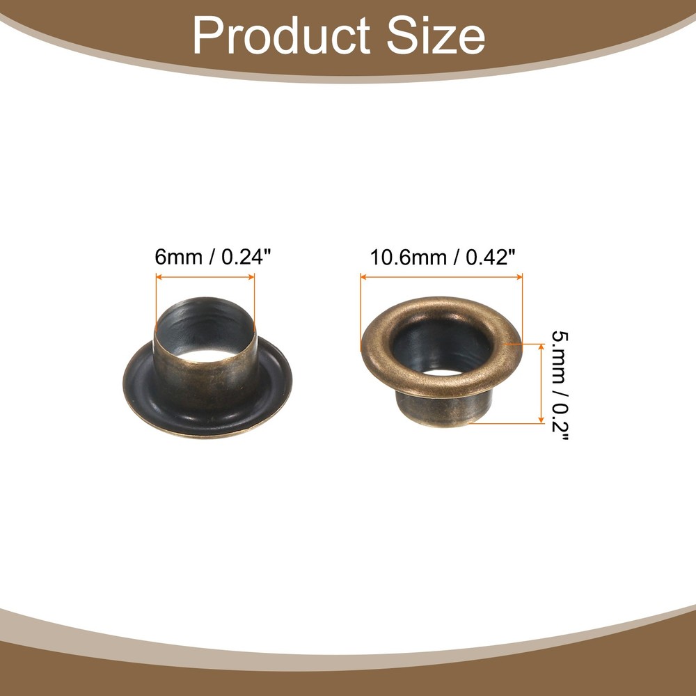 100Set Grommets Eyelets Kit 6mm Brass Eyelets with Washers, Brown