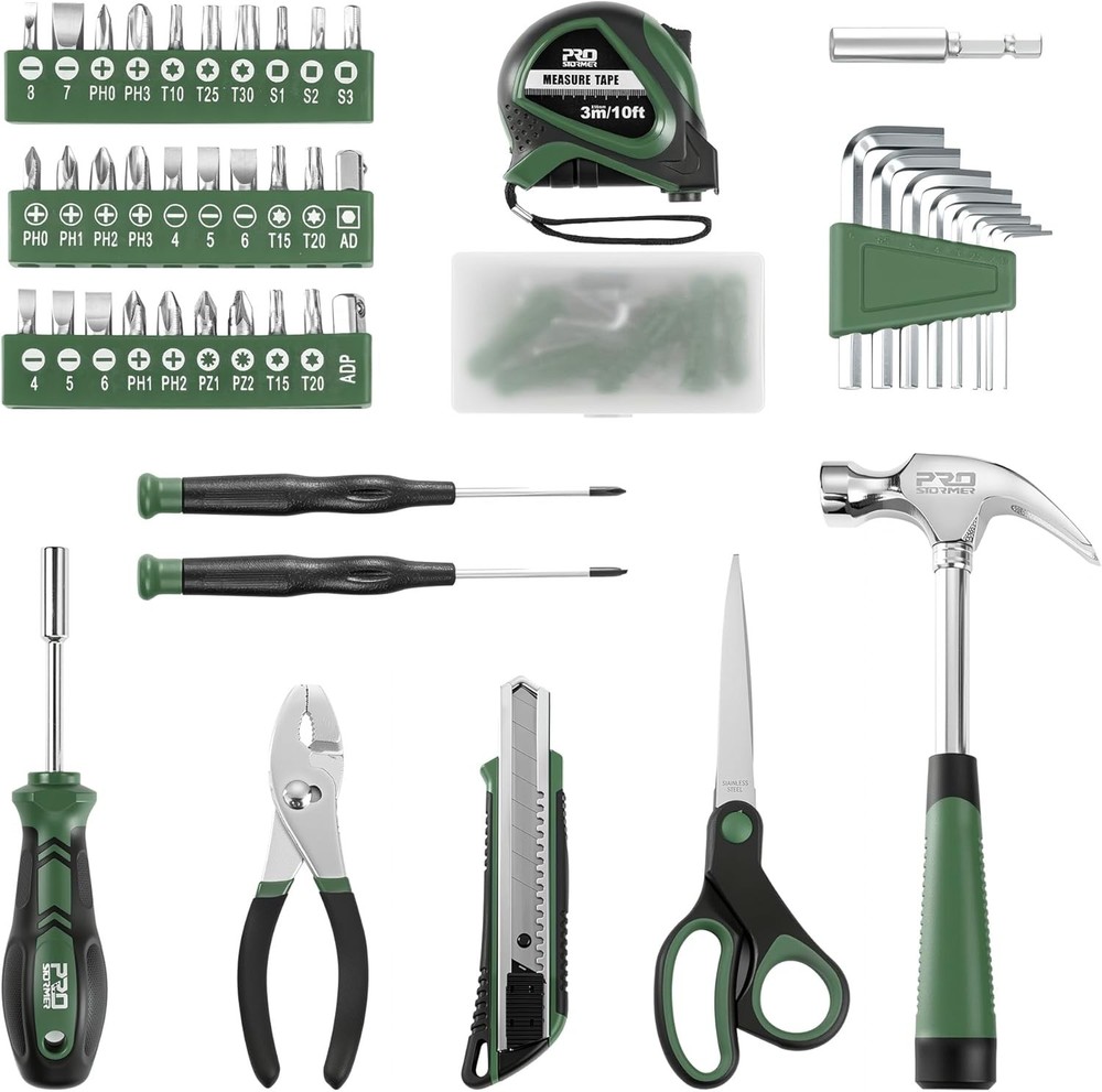Tool Kit 93 Piece Basic Household Repair Set Green
