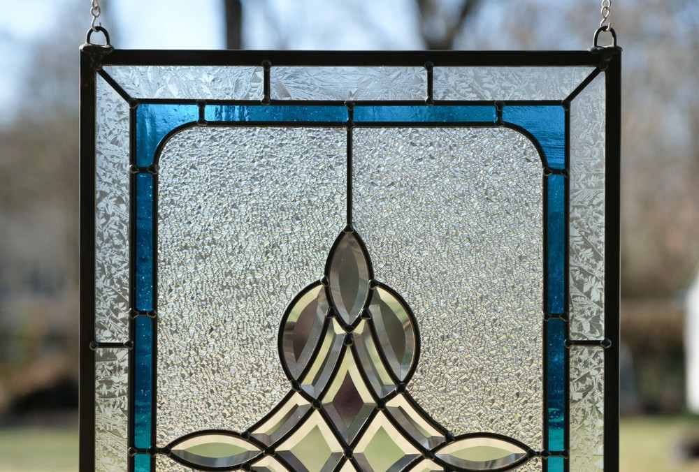 Handcrafted stained glass Clear Beveled window panel 16" x 24"