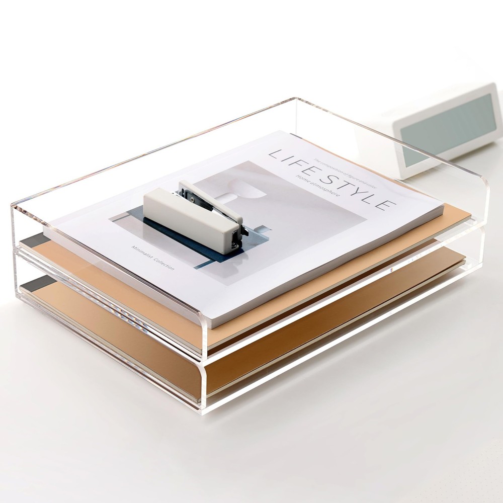 2 Pack- Stackable Paper Letter Tray, A4 File Tray Desk Organizer, Acrylic Des...