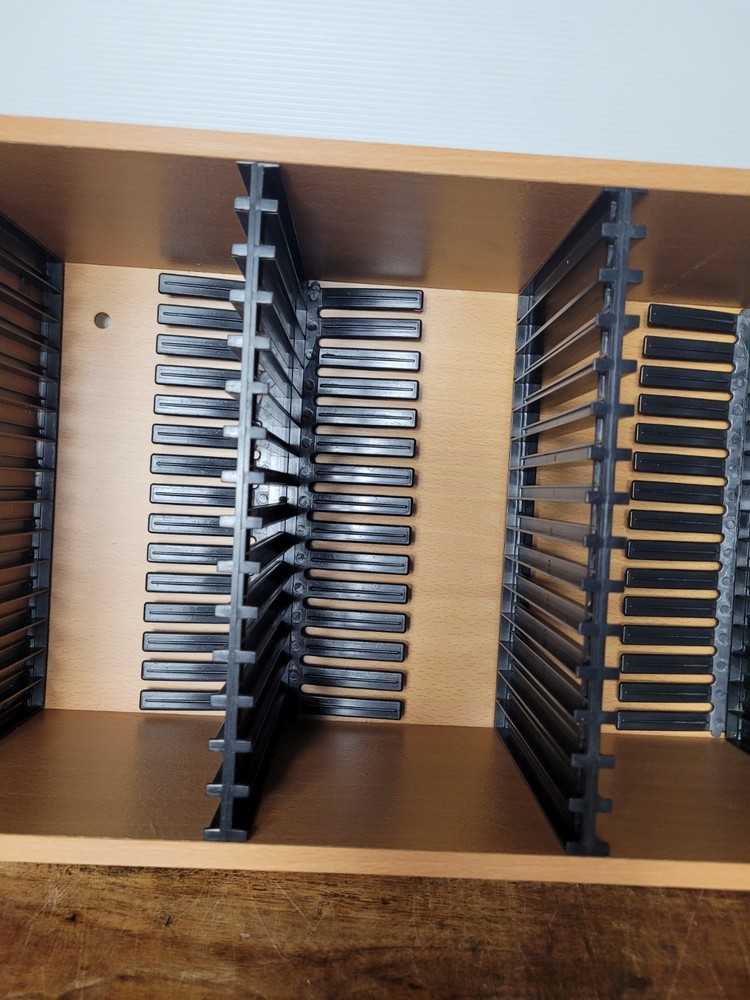 CD STORAGE BOX, 60 CD HOLDER, TIMBER AND PLASTIC CONSTRUCT