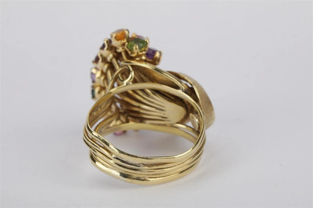 18k Solid Gold Ring With Multi Gemstones Size 6 10.3 g