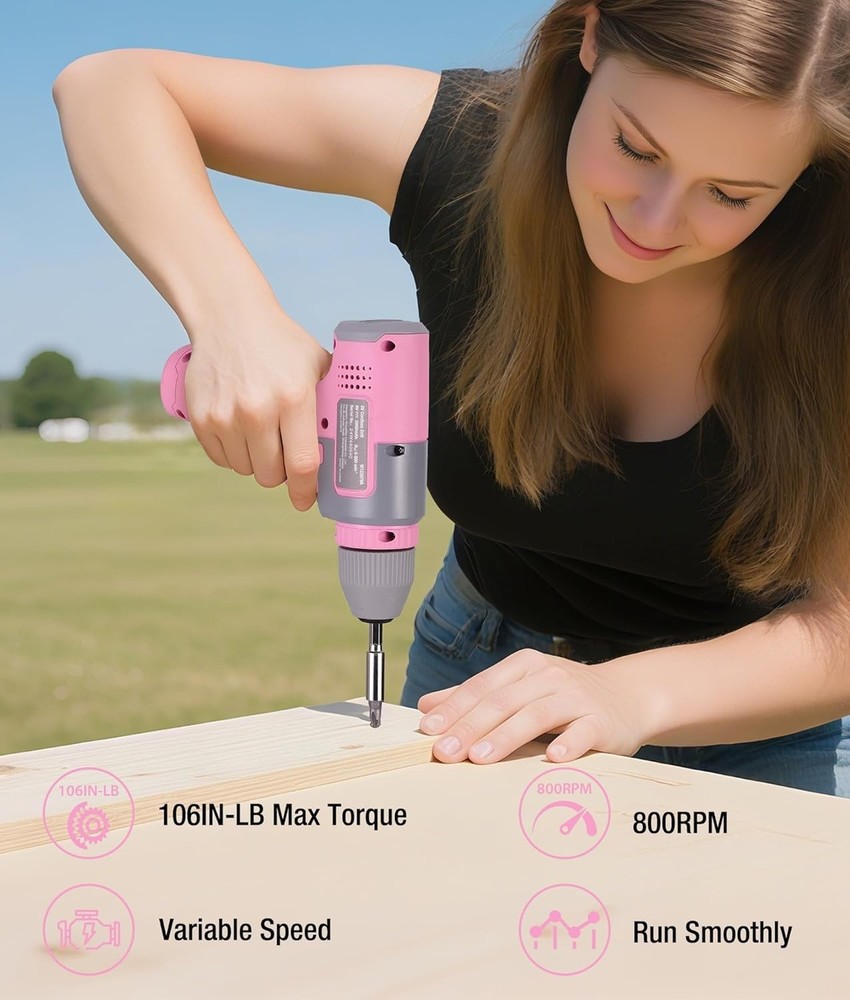 Versatile and Chic 8V Pink Cordless Drill with USB-C Charging & Variable Speed