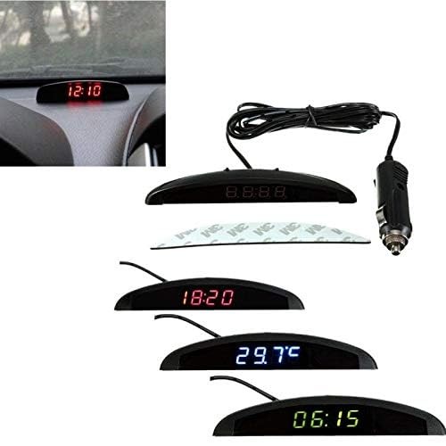 Car Auto Digital LED Electronic Time Clock + Thermometer + Voltmeter 3 in Blue