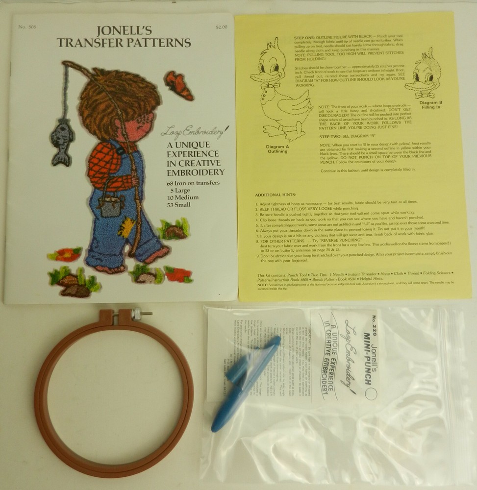 Jonell's Loop Embroidery Kit-Transfer Patterns/Hoop/Needle/Threaders/Mini Punch