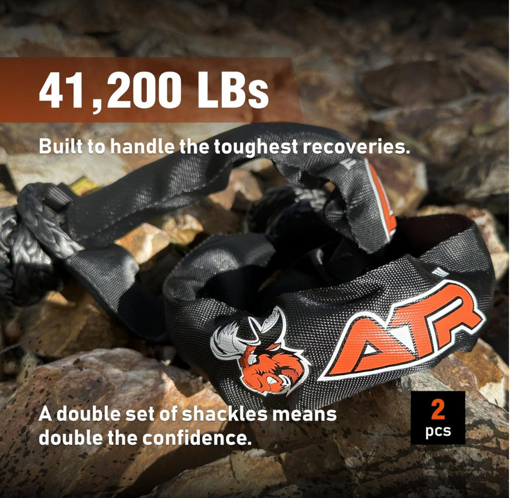 ATR Soft Shackle 41,200 lb (2 Pack, Black) – Heavy Duty Synthetic Rope Recovery