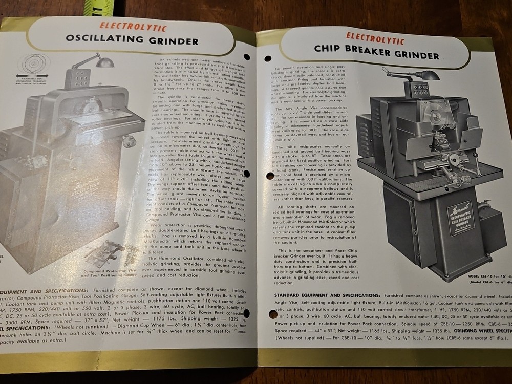 HAMMOND ELECTROLYTIC CARBIDE TOOL GRINDERS MACHINE CATALOG