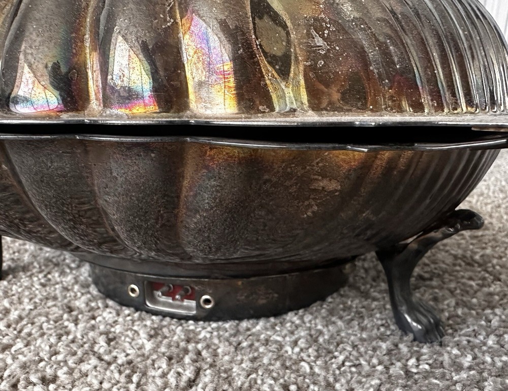 Vintage Eton Dolphin Handle Clam Shell Silver Plated Electrified BunWarmer