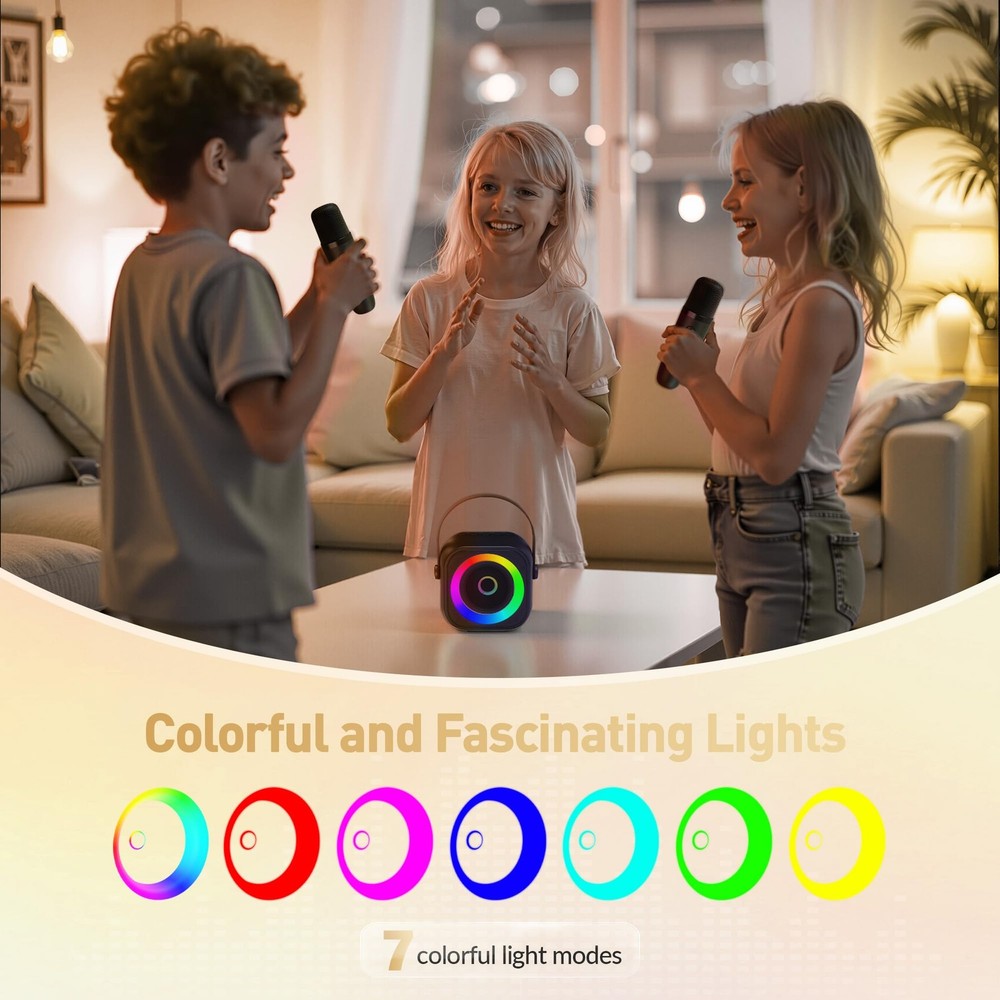 Mini Karaoke Machine Portable Bluetooth Karaoke Speaker with 2 Wireless