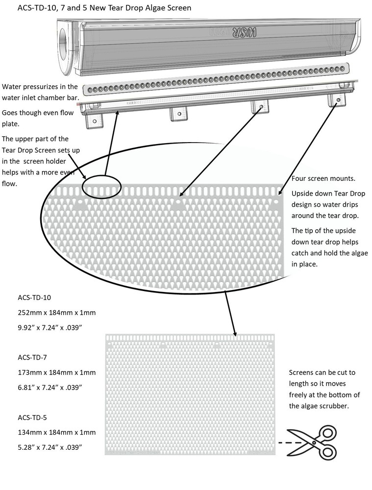 Algae Clean Scrubber Replacement ACS-TD-7 Upside Down Tear Drop Algae Screen