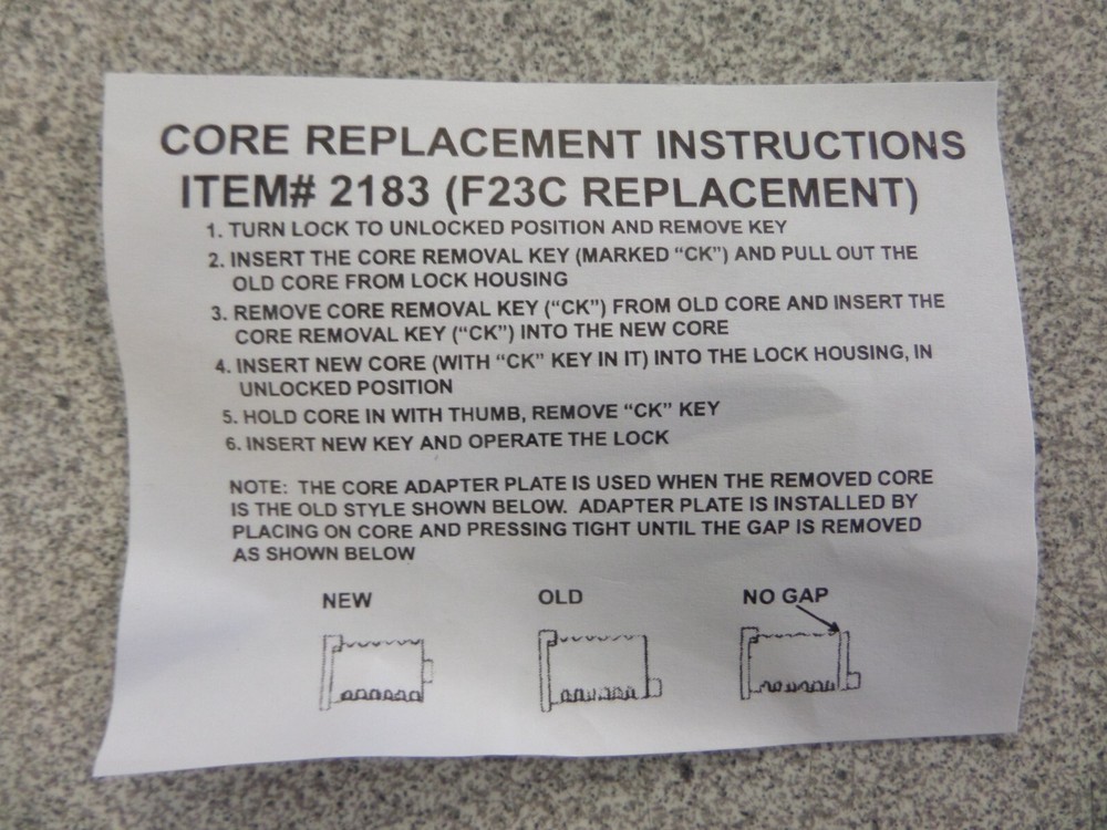 SRS 2183 HON F23C CORE REPLACEMENT LOCK CYLINDER KEYED DIFFERENT