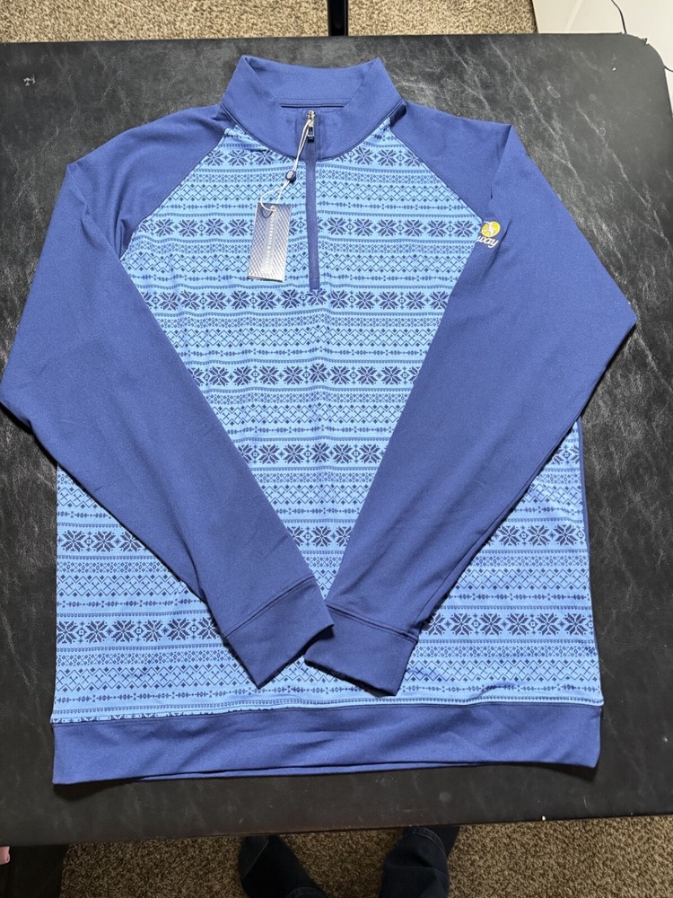 NWT MEN'S HOLDERNESS & BOURNE 1/4 ZIP PULLOVER, SIZE: M, COLOR: BLUE PATTERN-M28