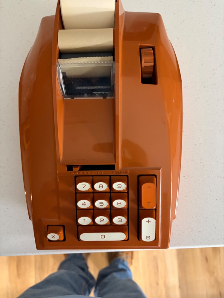 Vintage Sears Roebuck Adding Machine. Burnt Orange. With original case