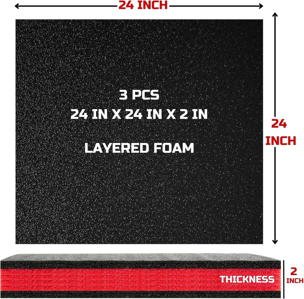 3-Pack Tool Box Foam Inserts, 24x24x2" Polyethylene Sheets (Black)