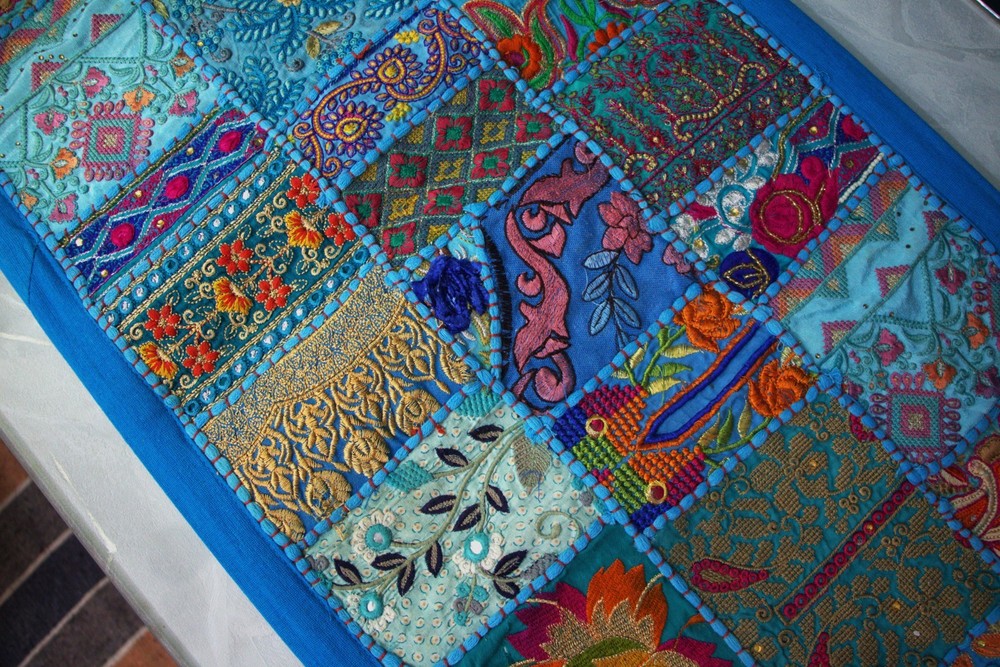 Handcrafted Khambadiya Patchwork Table Runner – 13x36 Inches