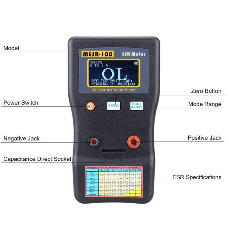 High Precision Capacitance Meter Measuring Resistance Circuit Tester MESR-100