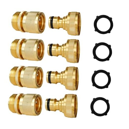 Garden Hose Quick Connect, 4 Set Solid Brass 3/4 Inch GHT Thread Garden 4 Pack