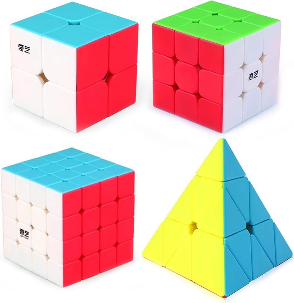 4 Pack Speed Cube Set, Speed Cube 2x2 3x3 4x4   Pyramid Magic Cubes Brain Teaser