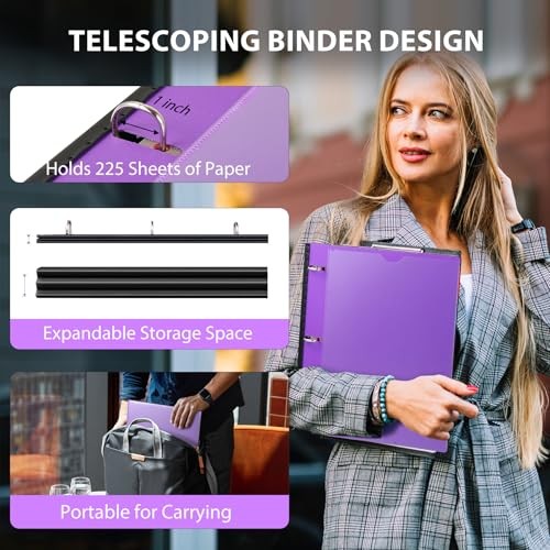 Telescoping Project Organizer 2-Pack, Refillable 3 Ring Binder 2 Pack Purple