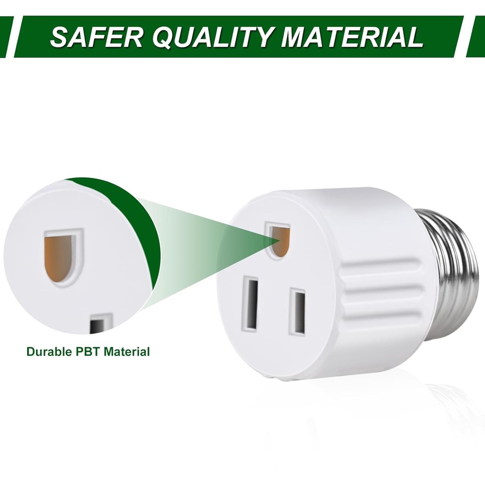 Outlet Light Socket Adapter, E26 Light Bulb to Plug Converter