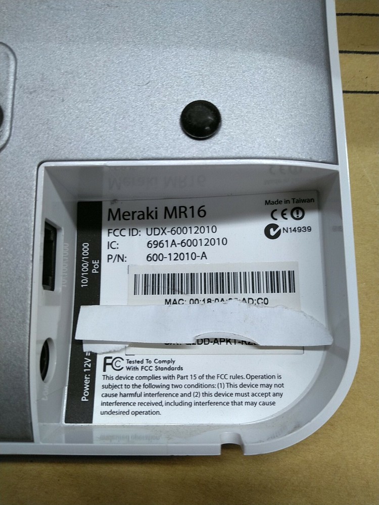 Cisco Meraki MR16 Wireless Access Point Cloud-Managed Unclaimed