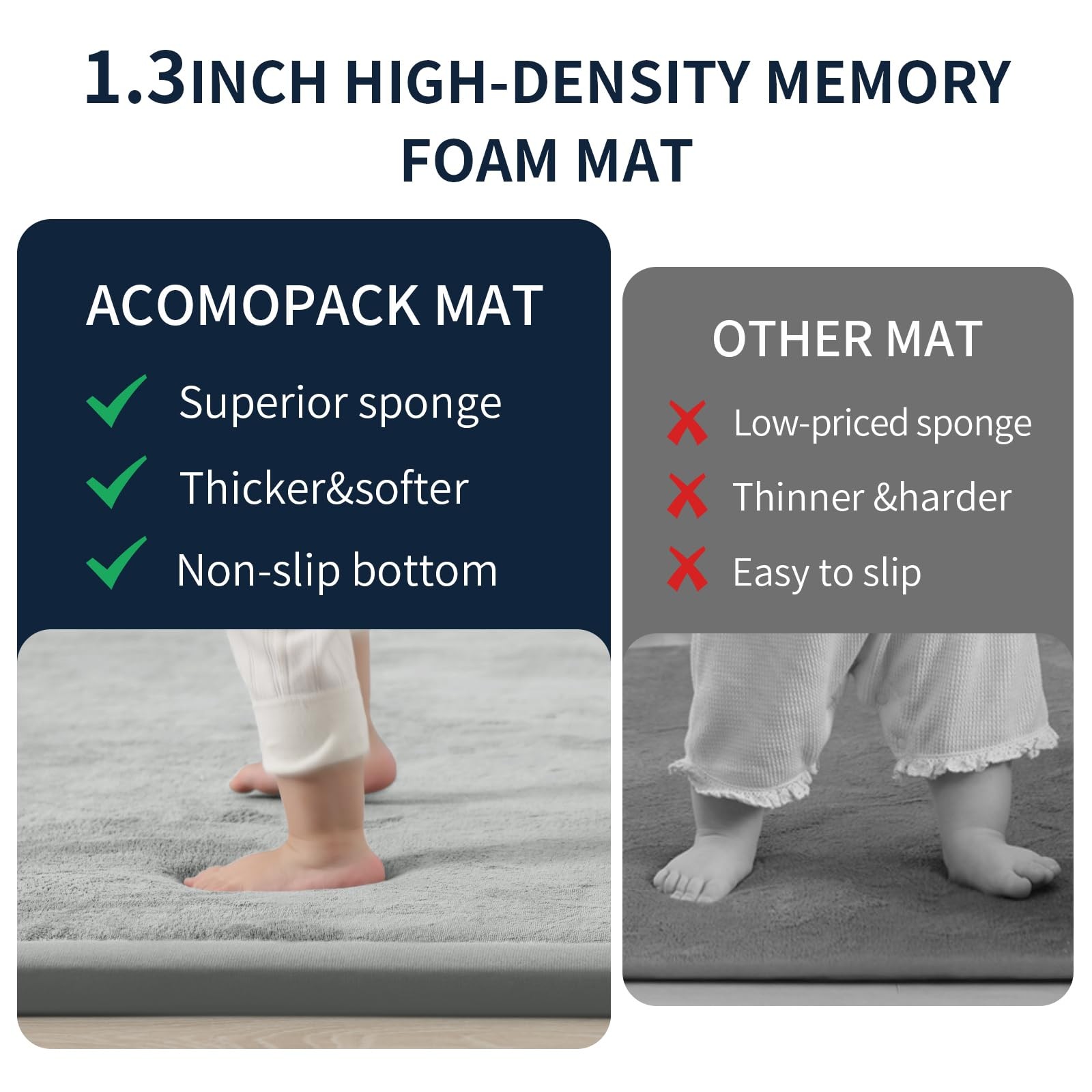 Baby Play Mat for Floor 1.3" Thick Memory Foam 50x50 Soft Velvet Playpen Mat ...