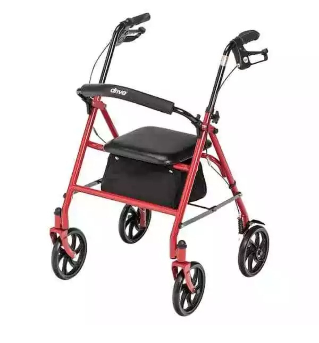 Drive Medical Four Wheel Rollator Rolling Walker Fold Up Removable Back Red