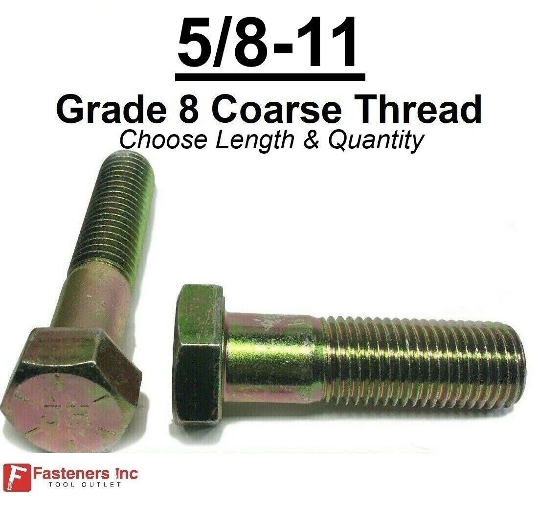 5/8-11 Hex Bolt Yellow Zinc Plated Grade 8 Cap Screw Coarse Thread(All Size&Qtys