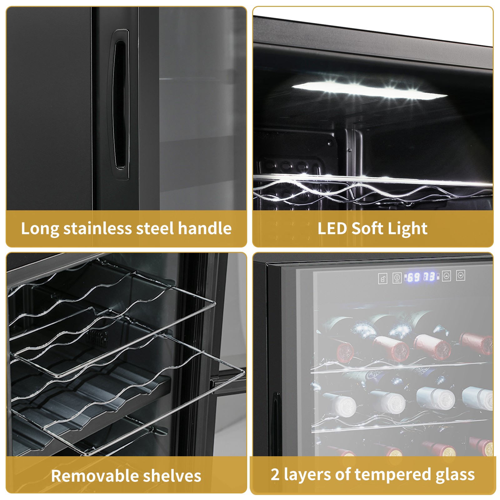 28 Bottle Wine Fridge Freestanding Compressor Wine Cooler Refrigerator, Beverage