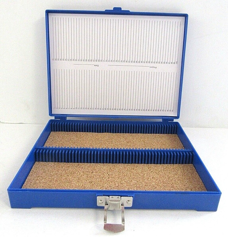 Blue 100 Slide Capacity Cork Lined Microscope Slide Storage Box
