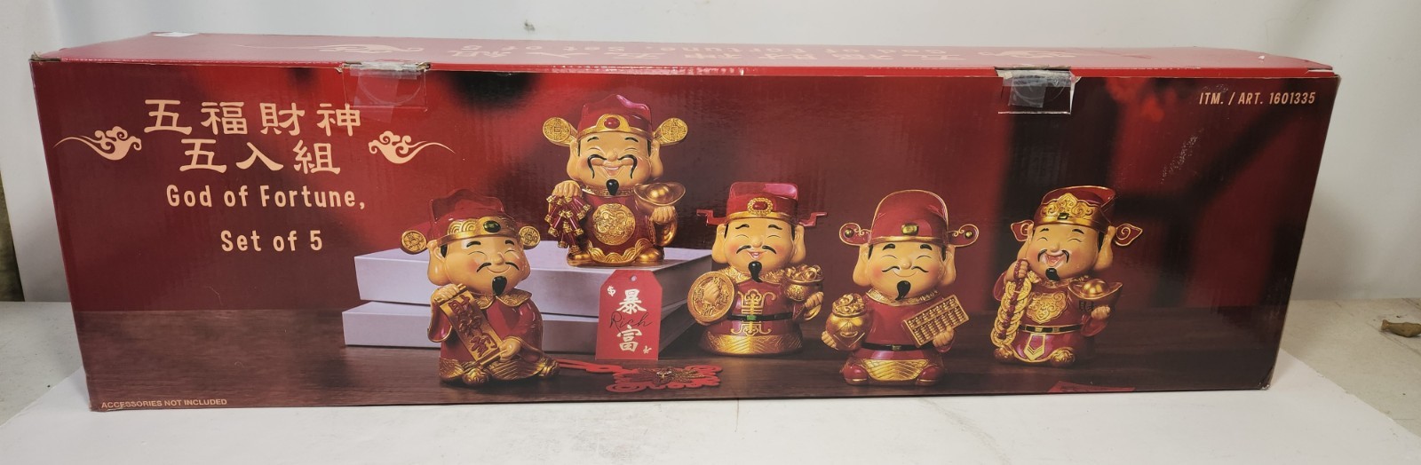 God Of Fortune, Set Of 5 Chinese Oriental Forklore Figures Whimsical Collectable