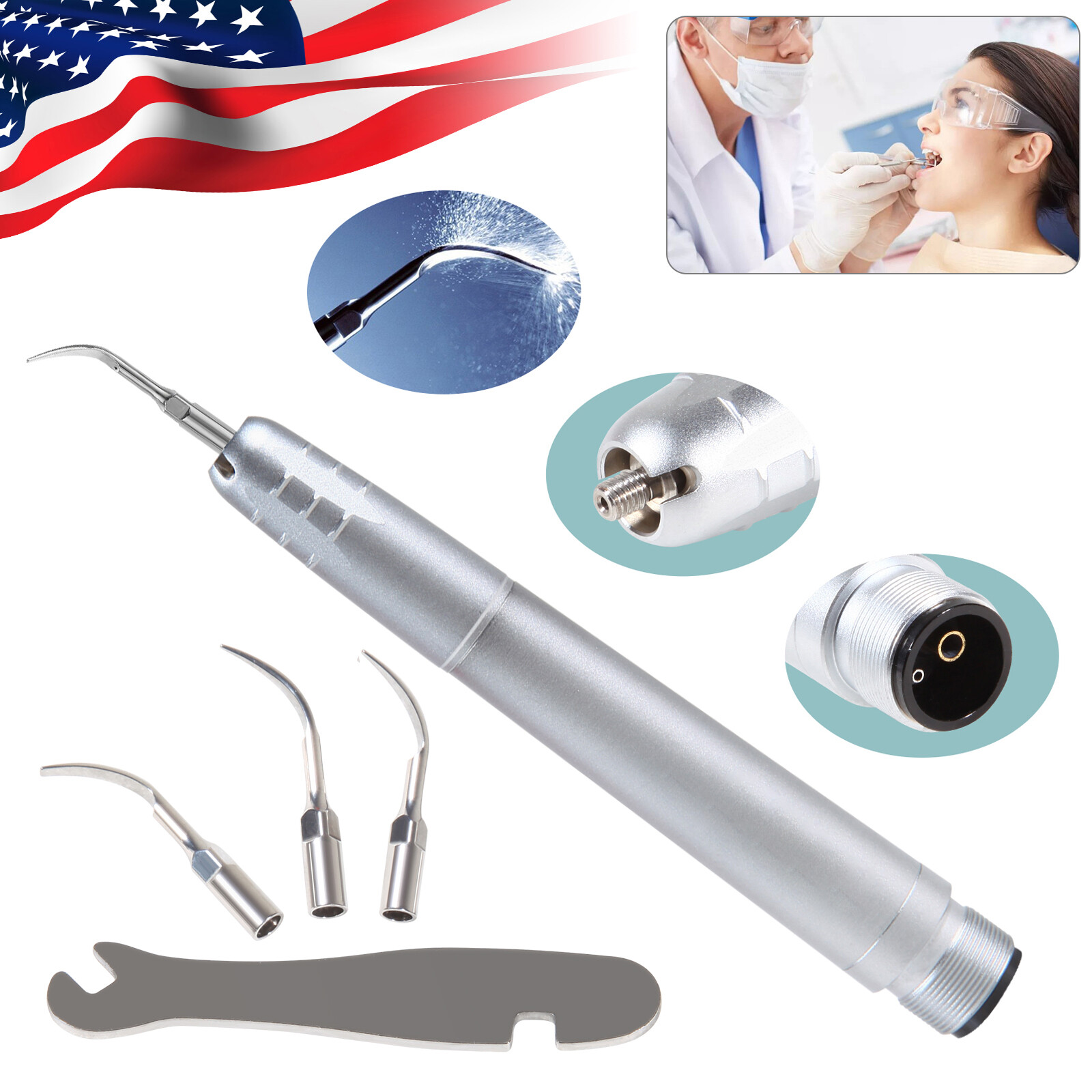 Dental Piezo Ultrasonic Air Scaler Handpiece Hygienist 2/4 Holes With 3 Tips