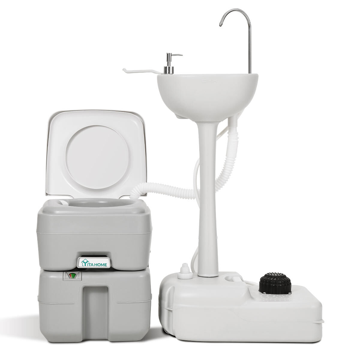 Portable Wash Sink Camping Hand Basin Stand with 5.3 Gallon 17 L Flush Toilet