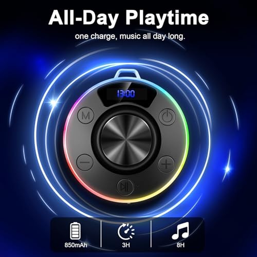 Bluetooth Speaker, Shower Speaker Portable with Hook, IPX7 Deep black