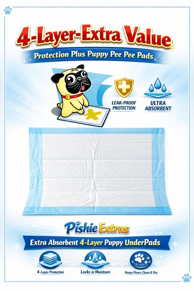 Pishie 4-Layer Extra Absorbent Protection Plus Puppy Pee Pee Under Pads
