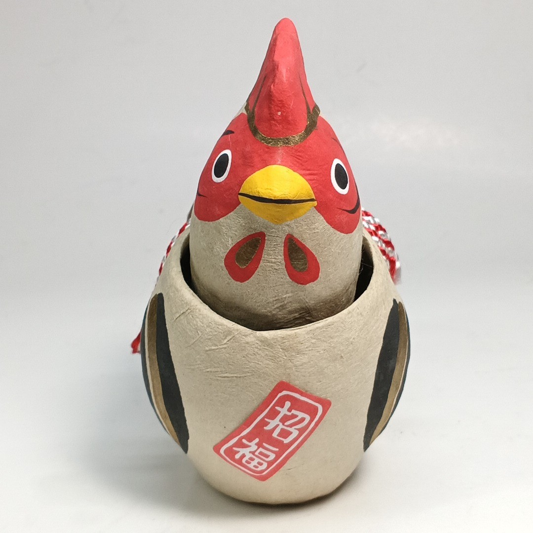 Japanese Paper Mache Bobblehead Chicken Doll Nozawa Folk Art