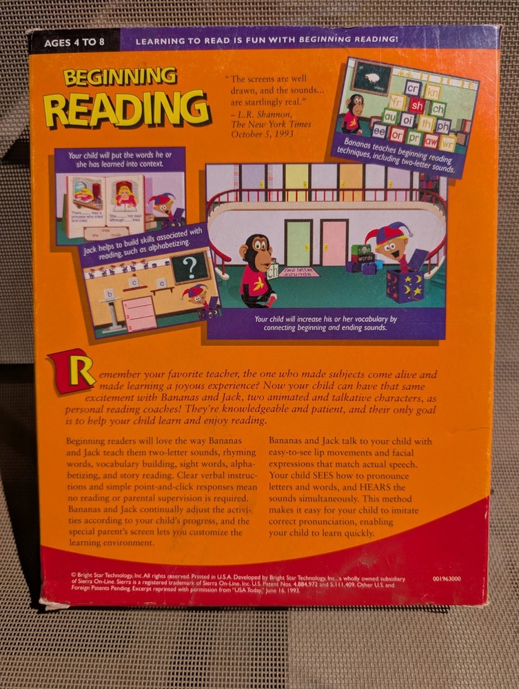 Sierra Beginning Reading CD for Ages 4-8 Windows Mac Educational Software