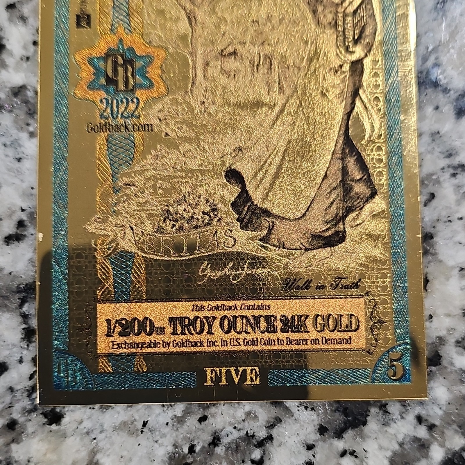 Goldback 2 Five Bar 2022 1/200 oz Each 24K Gold 0.999 Fine Total 1/100 oz