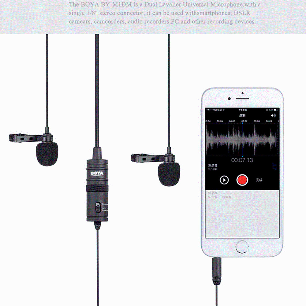 BY-M1DM Dual Omni-directional Lavalier Microphone For Android Smartphone E