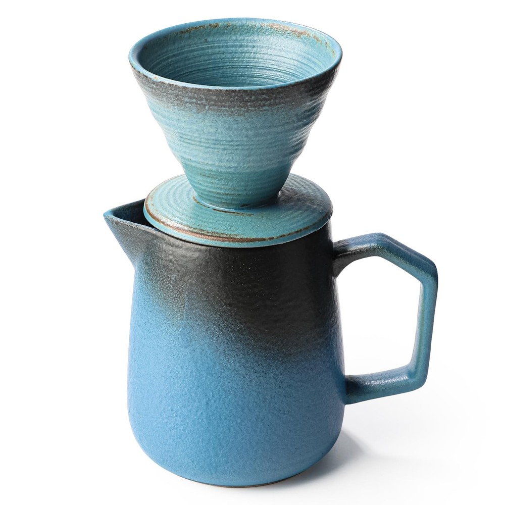 Pour Over Coffee Maker, Blue Ceramic Coffee Dripper 20oz/620ml, with 50 pcs V...
