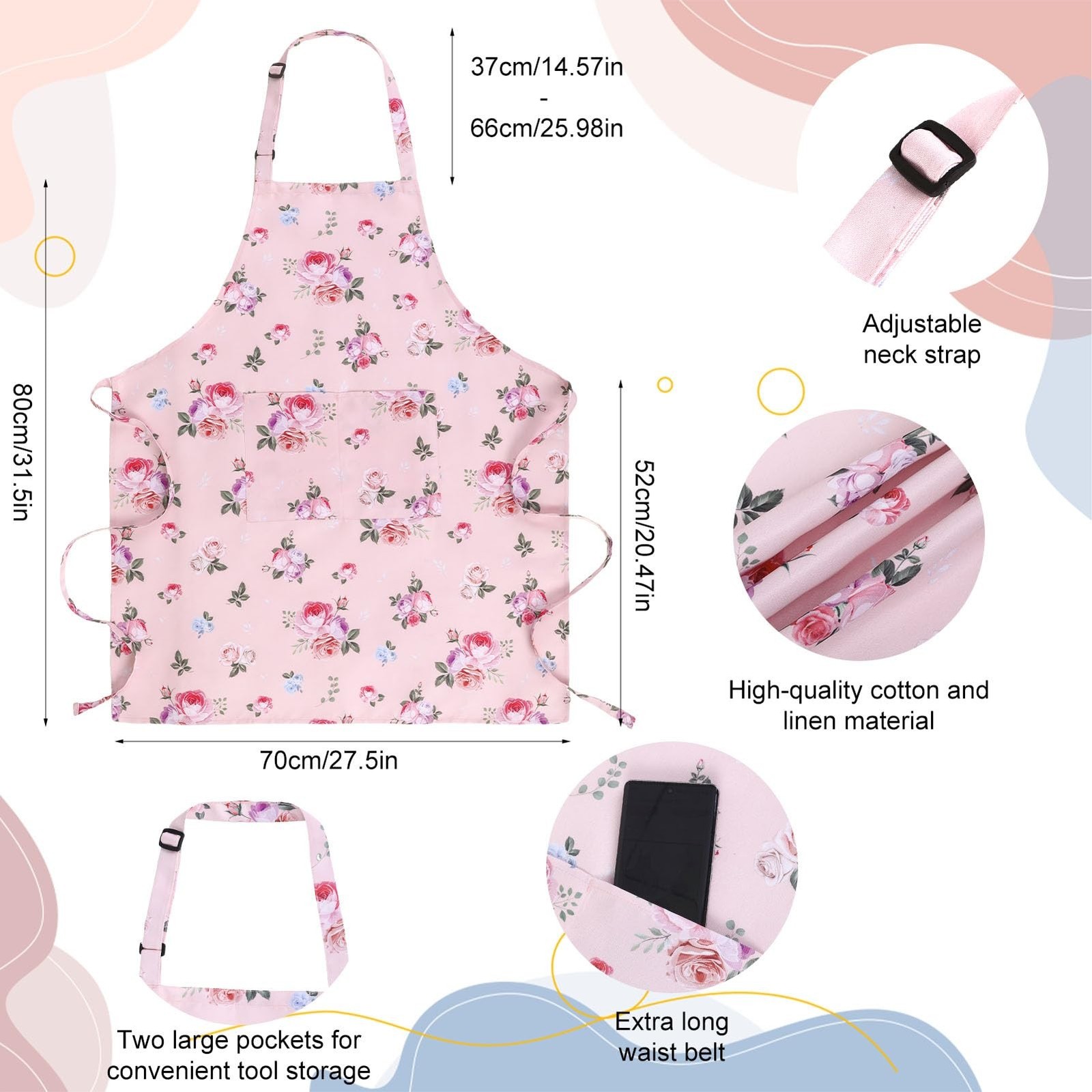 Floral Apron for Women, Adjustable Kitchen Aprons with 2 Pockets Vintage Cute...