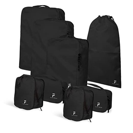 8 Piece Compression Packing Cubes Set - Double Capacity Design for Travel Black