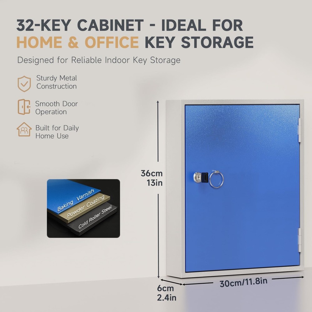32-Keys Key Lock Box – Wall Mounted Key Cabinet with Key Lock, Writable Key R...