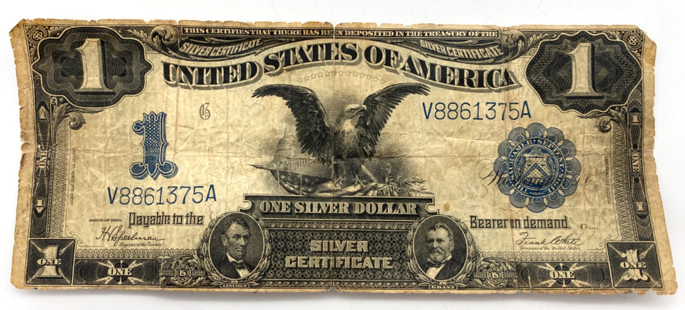 1899 $1 Silver Dollar Banknote — “Black Eagle Note.”  - Good Condition