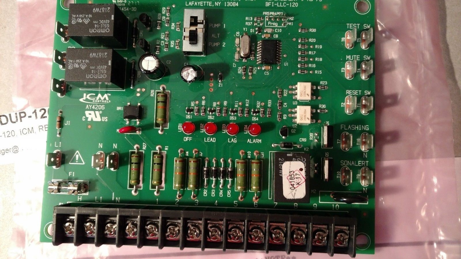 Duplex Pump Logic Control Board, Goulds RB-75,Boulay BFI-LLC-120, fits SES Panel
