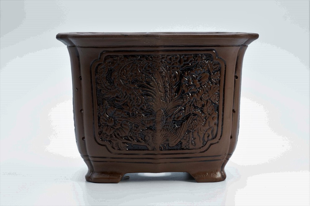 Chinese engraved rectangular  cascade pot  outside 10" x 8.2" x 7.9"H
