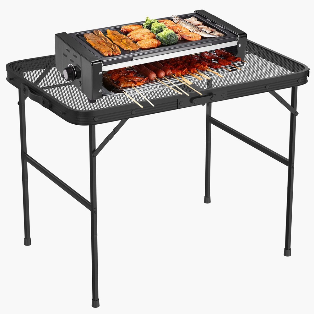 Foldable Camping Table Collapsible Picnic Aluminum Grill Stand Adjustable Table