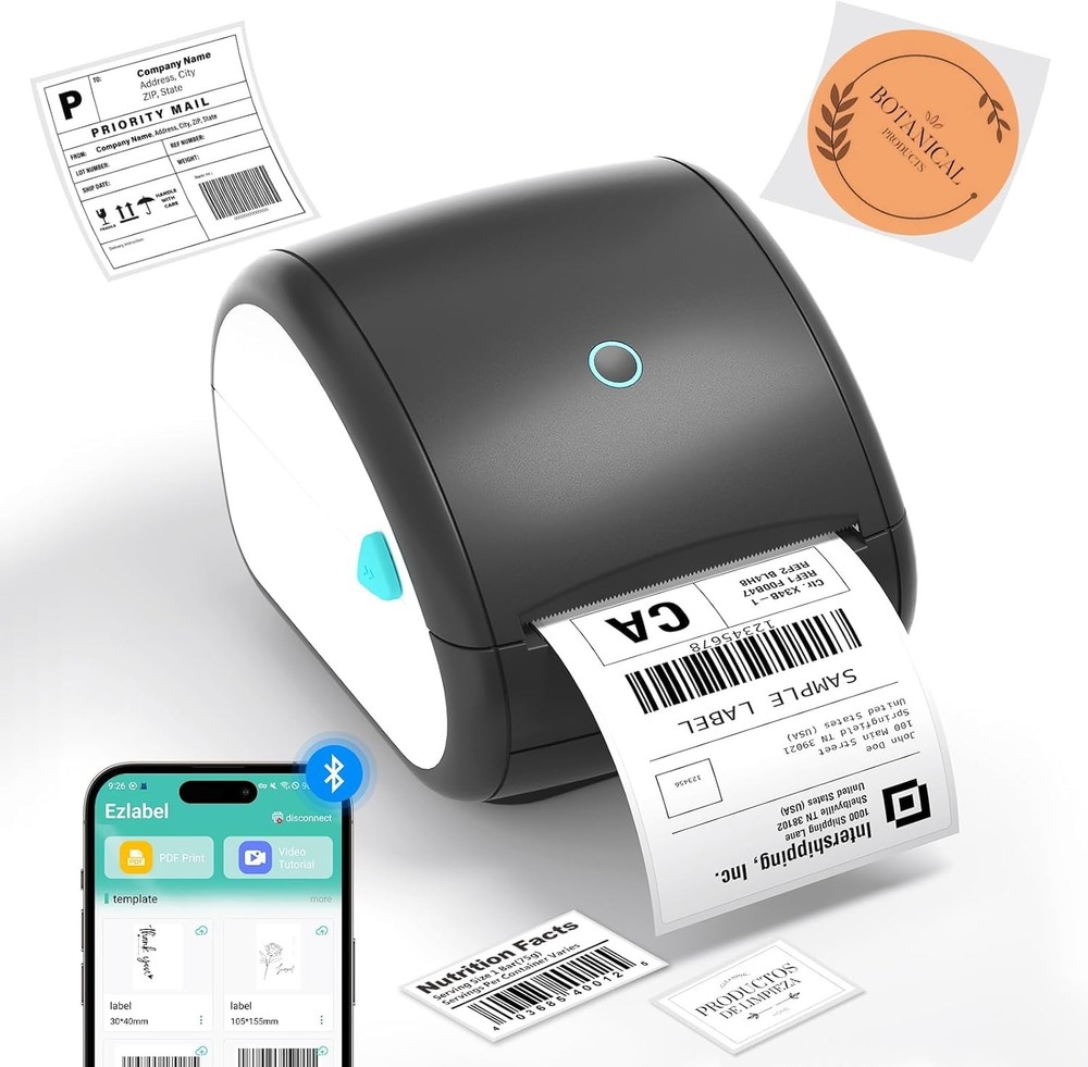 Bluetooth Thermal Label Printer, 4x6 Wireless Shipping Label Printer for Smal...